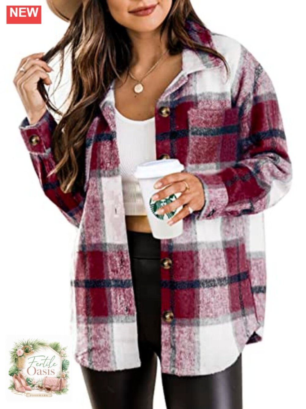 Women's Plaid Shacket Jacket Long Sleeve Button Down Flannel Shirt
